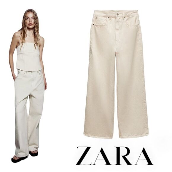 ZARA | Ecru | ZW MID-RISE LOOSE FIT JEANS - Picture 1 of 6